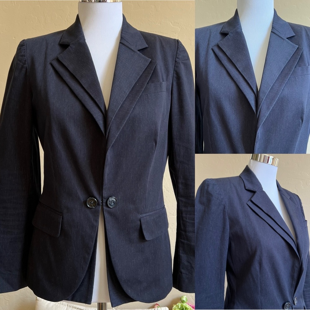 Alice + Olivia Double Notch Padded Shoulder Dark Navy Blazer  Sz S